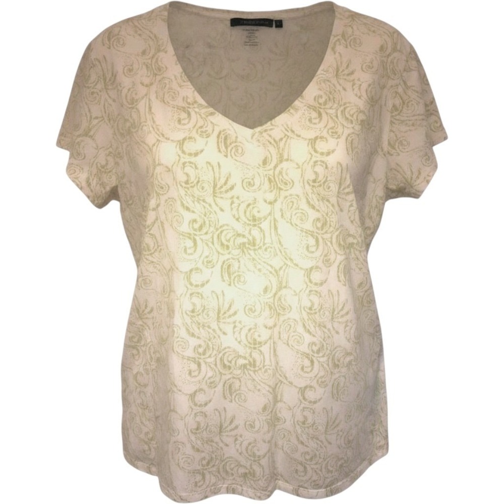 Madison The Organic Tee XL Green Cream Scroll Print V-Neck Organic Cotton Blend‎